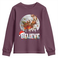 Funny Bigfoot Christmas Youth Sweatshirt Believe Santa Sasquatch Xmas Reindeer Sleigh - Wonder Print Shop