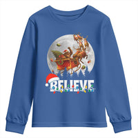 Funny Bigfoot Christmas Youth Sweatshirt Believe Santa Sasquatch Xmas Reindeer Sleigh - Wonder Print Shop
