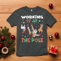 Funny Christmas Naughty Santa T Shirt Working It At The Pole - Wonder Print Shop