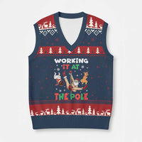 Funny Xmas Naughty Santa V-Neck Knit Sweater Vest Working It At The Pole - Wonder Print Shop