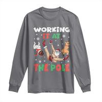 Funny Christmas Naughty Santa Long Sleeve Shirt Working It At The Pole - Wonder Print Shop