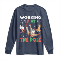 Funny Christmas Naughty Santa Long Sleeve Shirt Working It At The Pole - Wonder Print Shop