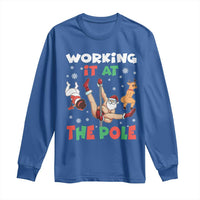 Funny Christmas Naughty Santa Long Sleeve Shirt Working It At The Pole - Wonder Print Shop