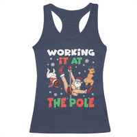Funny Christmas Naughty Santa Racerback Tank Top Working It At The Pole - Wonder Print Shop