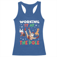 Funny Christmas Naughty Santa Racerback Tank Top Working It At The Pole - Wonder Print Shop