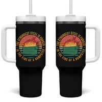 Funny Lil Dumpster Fire Tumbler With Handle The Strongest Steel Is Forged In The Fire Of A Dumpster - Wonder Print Shop