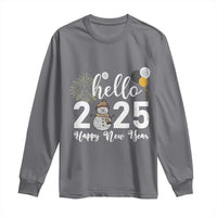 Hello 2025 Happy New Year Long Sleeve Shirt Snowman Firework New Year's Eve