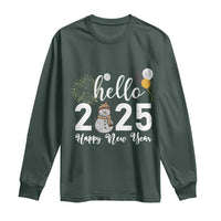 Hello 2025 Happy New Year Long Sleeve Shirt Snowman Firework New Year's Eve
