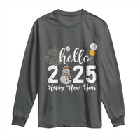 Hello 2025 Happy New Year Long Sleeve Shirt Snowman Firework New Year's Eve