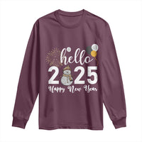 Hello 2025 Happy New Year Long Sleeve Shirt Snowman Firework New Year's Eve