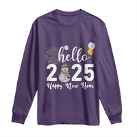 Hello 2025 Happy New Year Long Sleeve Shirt Snowman Firework New Year's Eve