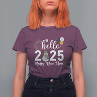 Hello 2025 Happy New Year T Shirt For Women Snowman Firework New Year's Eve - Wonder Print Shop