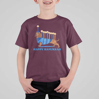 Funny Happy Hanukkah Dachshund Wiener Dog Menorah T Shirt For Kid - Wonder Print Shop
