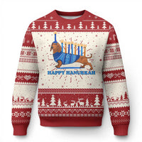 Funny Happy Hanukkah Dachshund Wiener Dog Menorah Ugly Christmas Sweater - Wonder Print Shop