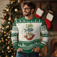 Funny Here Fishy Fishy Retro Fisherman Ugly Christmas Sweater - Wonder Print Shop