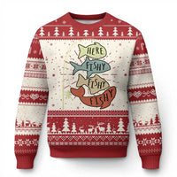 Funny Here Fishy Fishy Retro Fisherman Ugly Christmas Sweater - Wonder Print Shop