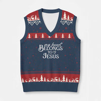 My Heart Belongs To Jesus V-Neck Knit Sweater Vest Christian Religious God Valentine's Day - Wonder Print Shop