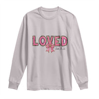 Loved John 3:16 Long Sleeve Shirt Christian Religious God Bible Verses Valentine's Day Pink Bow