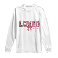 Loved John 3:16 Long Sleeve Shirt Christian Religious God Bible Verses Valentine's Day Pink Bow