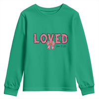 Loved John 3:16 Youth Sweatshirt Christian Religious God Bible Verses Valentine's Day Pink Bow