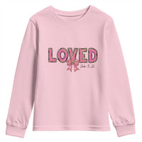 Loved John 3:16 Youth Sweatshirt Christian Religious God Bible Verses Valentine's Day Pink Bow
