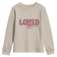 Loved John 3:16 Youth Sweatshirt Christian Religious God Bible Verses Valentine's Day Pink Bow