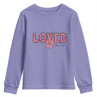 Loved John 3:16 Youth Sweatshirt Christian Religious God Bible Verses Valentine's Day Pink Bow