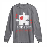 Funny She's My Perfect Match Valentine's Day Couple Matching Long Sleeve Shirt