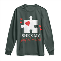 Funny She's My Perfect Match Valentine's Day Couple Matching Long Sleeve Shirt