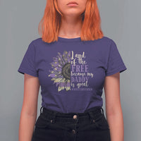 Military Child Month T Shirt For Women Land Of The Free Because My Daddy Is Great Purple Sunflower