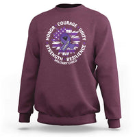 Military Child Month Sweatshirt Purple Up Military Child Honor Courage Unity Strength Resilience