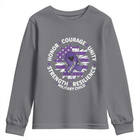 Military Child Month Youth Sweatshirt Purple Up Military Child Honor Courage Unity Strength Resilience
