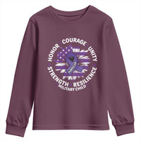 Military Child Month Youth Sweatshirt Purple Up Military Child Honor Courage Unity Strength Resilience