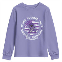 Military Child Month Youth Sweatshirt Purple Up Military Child Honor Courage Unity Strength Resilience