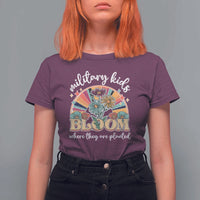 Military Kids Bloom Where They Are Planted T Shirt For Women Military Child Month Retro Vintage Flowers