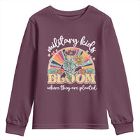 Military Kids Bloom Where They Are Planted Youth Sweatshirt Military Child Month Retro Vintage Flowers
