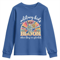 Military Kids Bloom Where They Are Planted Youth Sweatshirt Military Child Month Retro Vintage Flowers