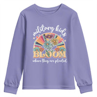 Military Kids Bloom Where They Are Planted Youth Sweatshirt Military Child Month Retro Vintage Flowers