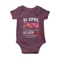 Autism Awareness Acceptance Red Instead Baby Onesie In April We Wear Red Peace Love Puzzle