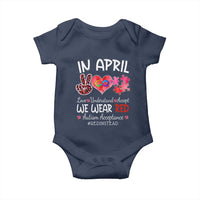 Autism Awareness Acceptance Red Instead Baby Onesie In April We Wear Red Peace Love Puzzle