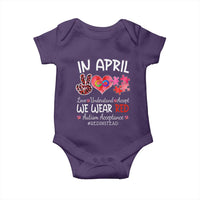 Autism Awareness Acceptance Red Instead Baby Onesie In April We Wear Red Peace Love Puzzle