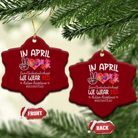 Autism Awareness Acceptance Red Instead Ceramic Ornament In April We Wear Red Peace Love Puzzle