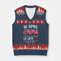 Autism Awareness Acceptance Red Instead V-Neck Knit Sweater Vest In April We Wear Red Peace Love Puzzle