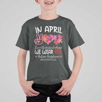Autism Awareness Acceptance Red Instead T Shirt For Kid In April We Wear Red Peace Love Puzzle
