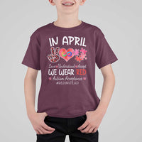 Autism Awareness Acceptance Red Instead T Shirt For Kid In April We Wear Red Peace Love Puzzle