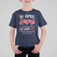 Autism Awareness Acceptance Red Instead T Shirt For Kid In April We Wear Red Peace Love Puzzle