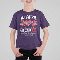 Autism Awareness Acceptance Red Instead T Shirt For Kid In April We Wear Red Peace Love Puzzle