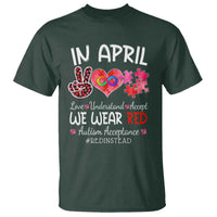 Autism Awareness Acceptance Red Instead T Shirt In April We Wear Red Peace Love Puzzle