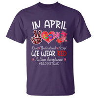 Autism Awareness Acceptance Red Instead T Shirt In April We Wear Red Peace Love Puzzle