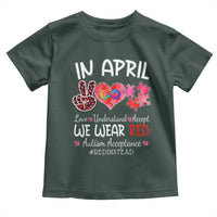 Autism Awareness Acceptance Red Instead Toddler T Shirt In April We Wear Red Peace Love Puzzle